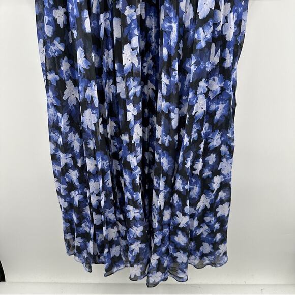 RTR ML Monique Lhuillier Melanie Black White & Blue Floral Maxi Dress Sz 0 - Picture 4 of 14